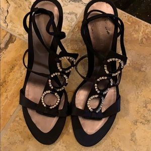Nine West jeweled crystal satin sandals/art heels